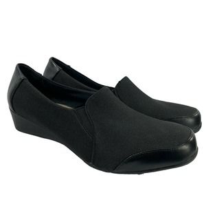 Comfort Trendz Womens Shoes Size 6.5 Black Wedge Heel Slip On Leather Insole